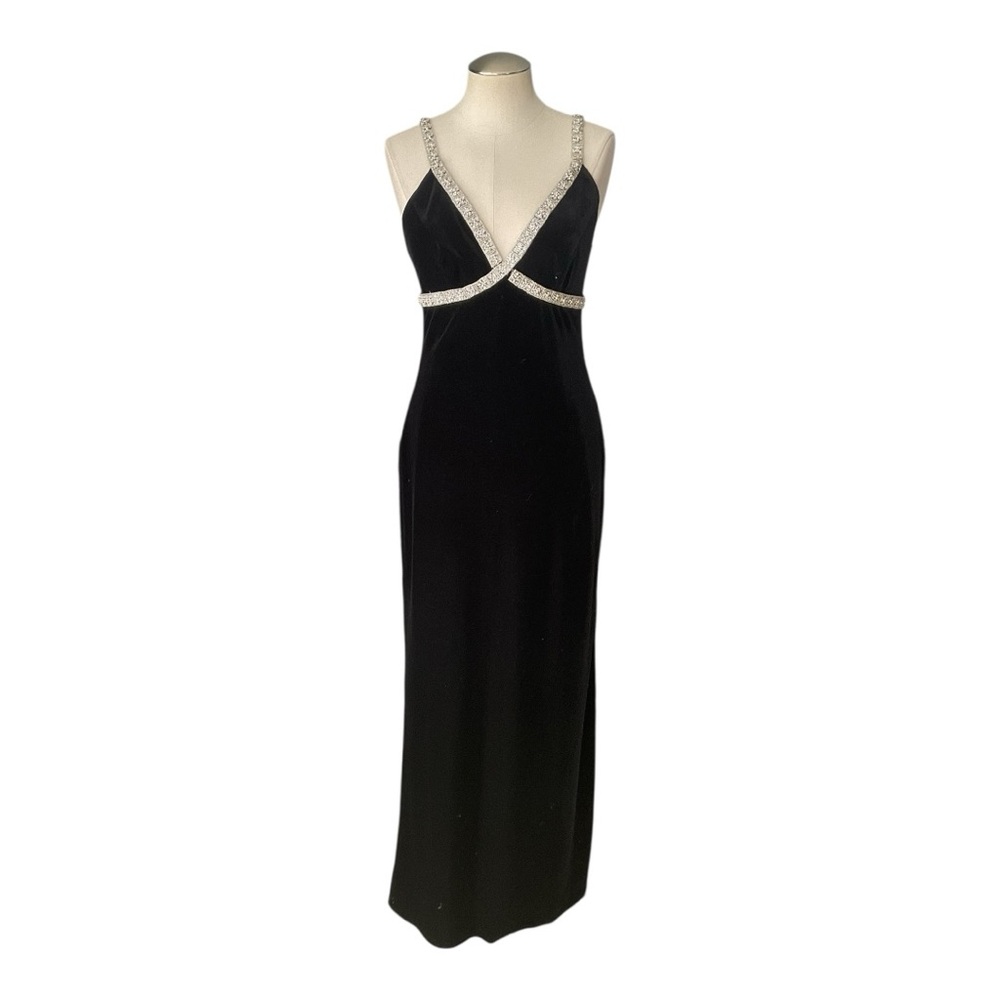 DJ Nights Black Gown Beaded Rhinestone Straps Formal Dress Size 3/4